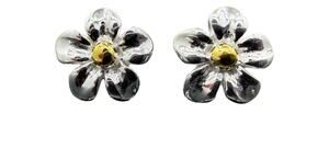 Daisy Stud Earrings 925 Sterling Silver Small Flowers Brass Accents